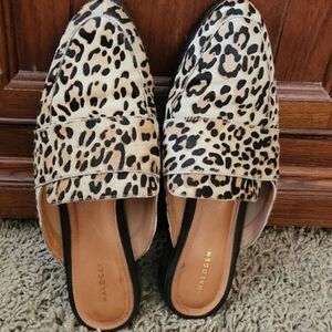 Halogen Genuine Calf Hair Leopard Slide Mule Loafers, 10, Tan & Black